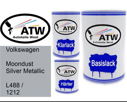 Volkswagen, Moondust Silver Metallic, L488 / 1212: 500ml Lackdose + 500ml Klarlack + 250ml Härter - Set, von ATW Autoteile West.